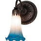 Meyda Lighting Tiffany Pond Lily 5" Mahogany Bronze Wall Sconce With Pink & Blue Shade Glass