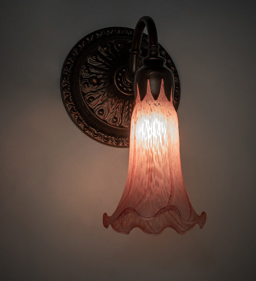 Meyda Lighting Tiffany Pond Lily 5" Mahogany Bronze Wall Sconce With Pink Shade Glass
