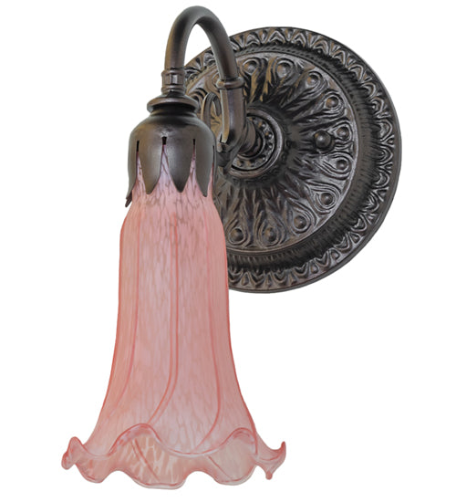 Meyda Lighting Tiffany Pond Lily 5" Mahogany Bronze Wall Sconce With Pink Shade Glass