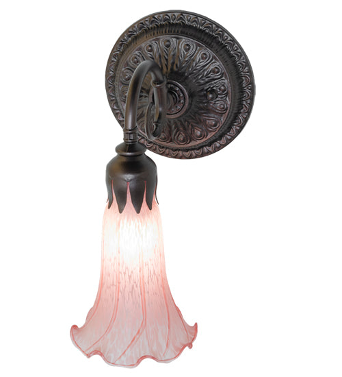 Meyda Lighting Tiffany Pond Lily 5" Mahogany Bronze Wall Sconce With Pink Shade Glass