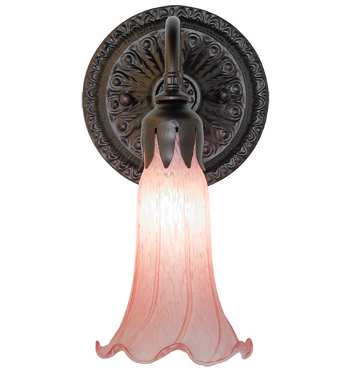 Meyda Lighting Tiffany Pond Lily 5" Mahogany Bronze Wall Sconce With Pink Shade Glass