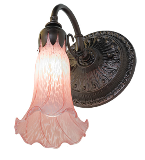 Meyda Lighting Tiffany Pond Lily 5" Mahogany Bronze Wall Sconce With Pink Shade Glass