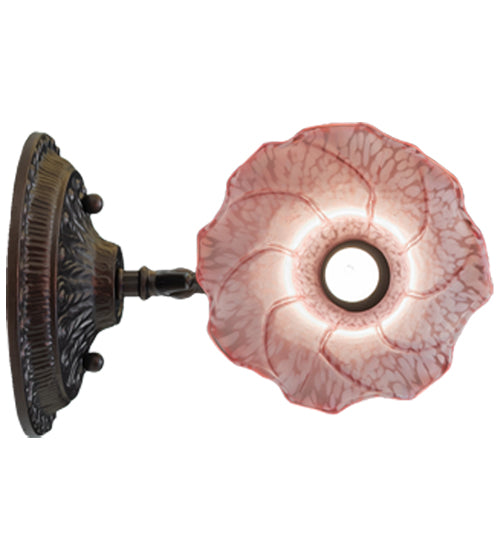 Meyda Lighting Tiffany Pond Lily 5" Mahogany Bronze Wall Sconce With Pink Shade Glass