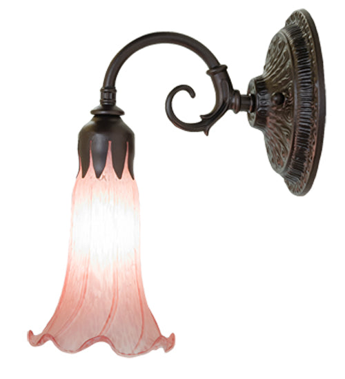 Meyda Lighting Tiffany Pond Lily 5" Mahogany Bronze Wall Sconce With Pink Shade Glass