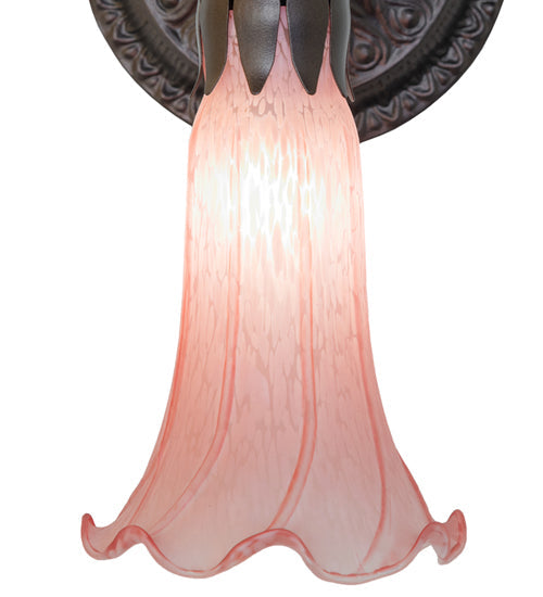 Meyda Lighting Tiffany Pond Lily 5" Mahogany Bronze Wall Sconce With Pink Shade Glass