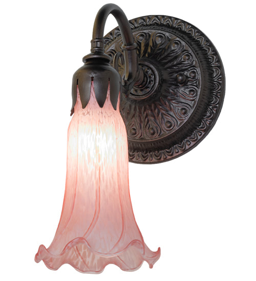 Meyda Lighting Tiffany Pond Lily 5" Mahogany Bronze Wall Sconce With Pink Shade Glass