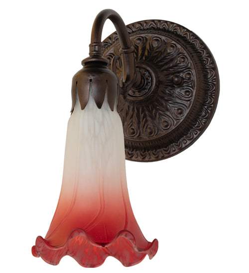 Meyda Lighting Tiffany Pond Lily 5" Mahogany Bronze Wall Sconce With Pink & White Shade Glass