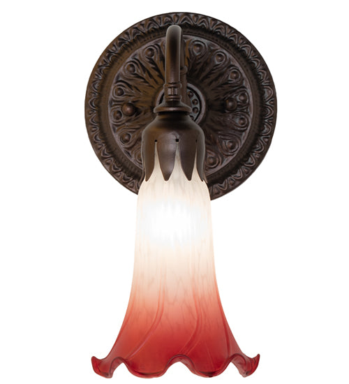 Meyda Lighting Tiffany Pond Lily 5" Mahogany Bronze Wall Sconce With Pink & White Shade Glass