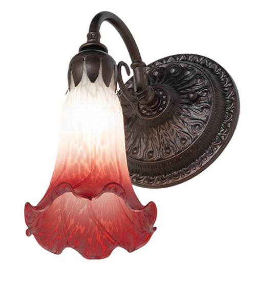 Meyda Lighting Tiffany Pond Lily 5" Mahogany Bronze Wall Sconce With Pink & White Shade Glass