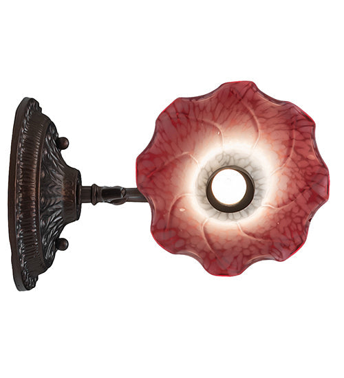 Meyda Lighting Tiffany Pond Lily 5" Mahogany Bronze Wall Sconce With Pink & White Shade Glass