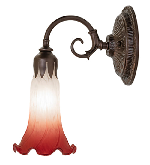Meyda Lighting Tiffany Pond Lily 5" Mahogany Bronze Wall Sconce With Pink & White Shade Glass