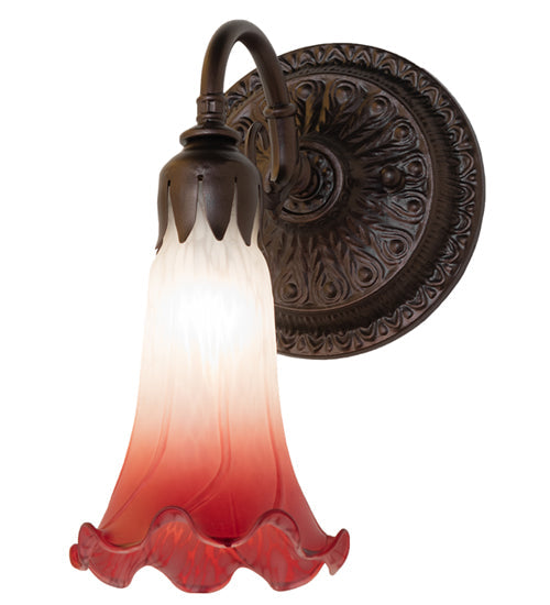 Meyda Lighting Tiffany Pond Lily 5" Mahogany Bronze Wall Sconce With Pink & White Shade Glass