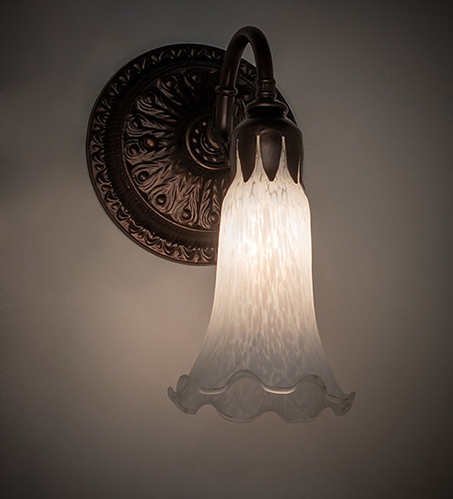 Meyda Lighting Tiffany Pond Lily 5" Mahogany Bronze Wall Sconce With White Shade Glass