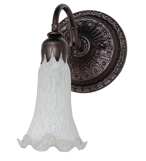 Meyda Lighting Tiffany Pond Lily 5" Mahogany Bronze Wall Sconce With White Shade Glass