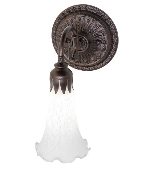Meyda Lighting Tiffany Pond Lily 5" Mahogany Bronze Wall Sconce With White Shade Glass