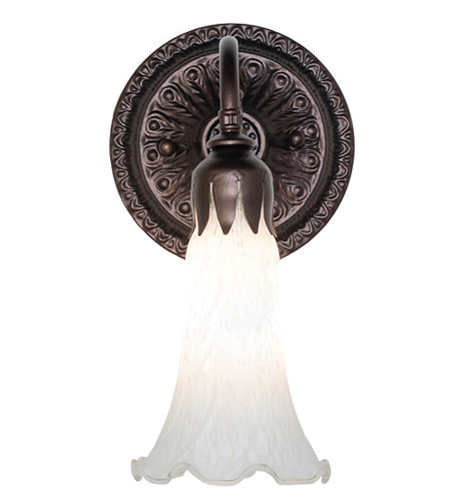 Meyda Lighting Tiffany Pond Lily 5" Mahogany Bronze Wall Sconce With White Shade Glass