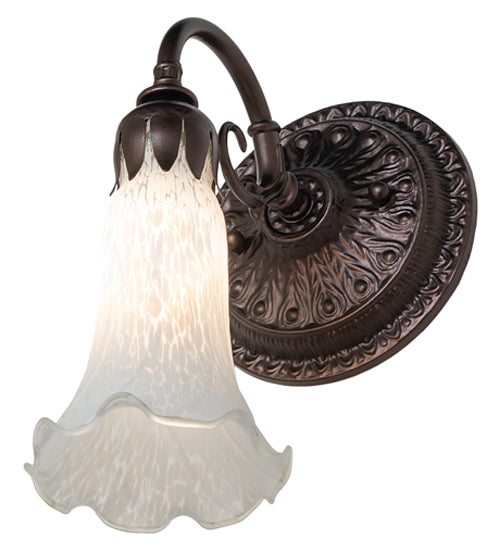 Meyda Lighting Tiffany Pond Lily 5" Mahogany Bronze Wall Sconce With White Shade Glass