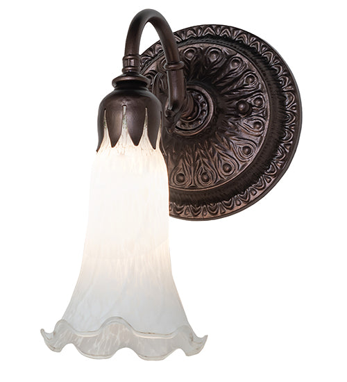 Meyda Lighting Tiffany Pond Lily 5" Mahogany Bronze Wall Sconce With White Shade Glass