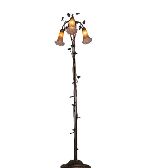 Meyda Lighting Tiffany Pond Lily 58" 3-Light Mahogany Bronze Floor Lamp With Amber & Purple Shade Glass