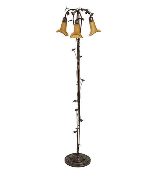 Meyda Lighting Tiffany Pond Lily 58" 3-Light Mahogany Bronze Floor Lamp With Amber Shade Glass