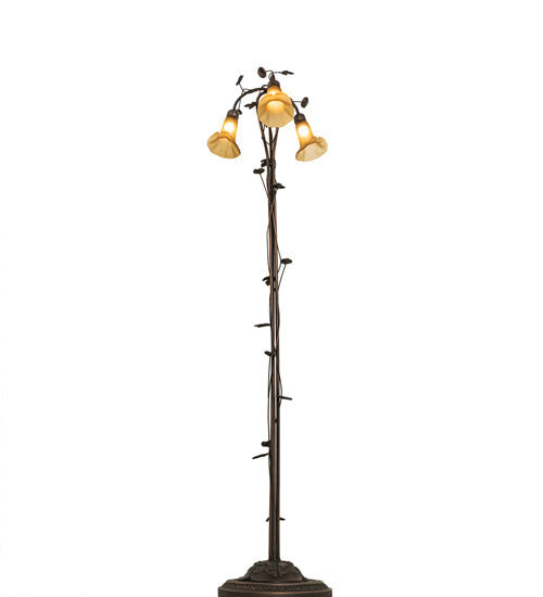 Meyda Lighting Tiffany Pond Lily 58" 3-Light Mahogany Bronze Floor Lamp With Amber Shade Glass