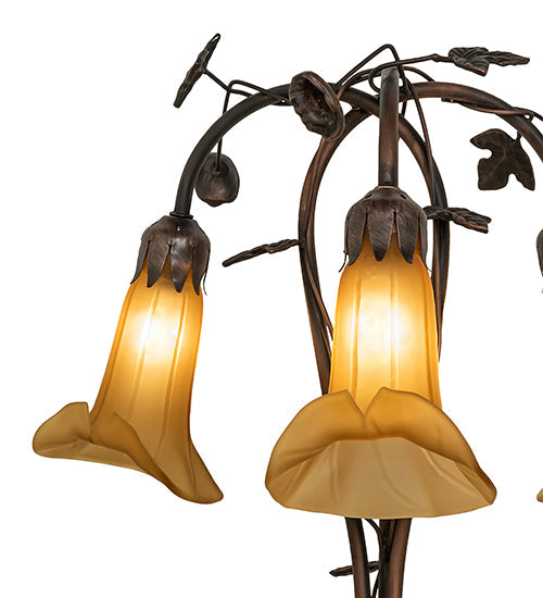 Meyda Lighting Tiffany Pond Lily 58" 3-Light Mahogany Bronze Floor Lamp With Amber Shade Glass