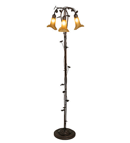 Meyda Lighting Tiffany Pond Lily 58" 3-Light Mahogany Bronze Floor Lamp With Amber Shade Glass
