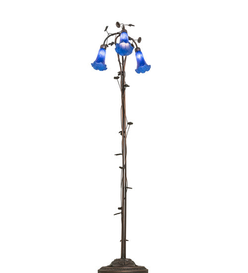 Meyda Lighting Tiffany Pond Lily 58" 3-Light Mahogany Bronze Floor Lamp With Blue Shade Glass