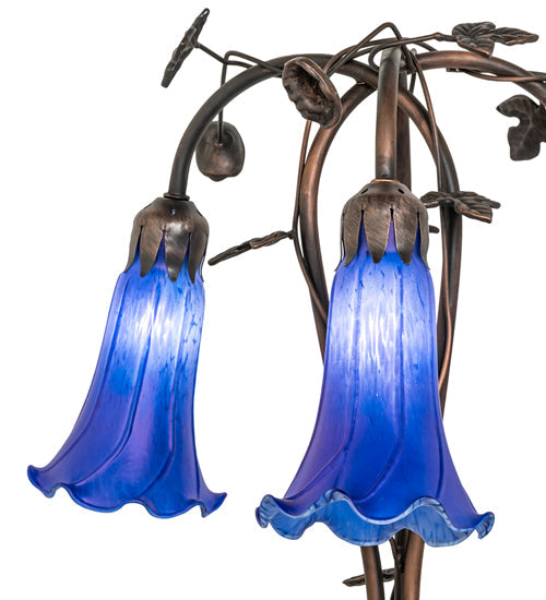 Meyda Lighting Tiffany Pond Lily 58" 3-Light Mahogany Bronze Floor Lamp With Blue Shade Glass