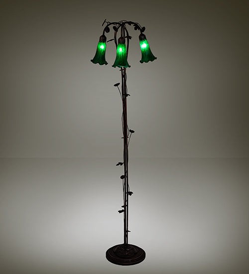 Meyda Lighting Tiffany Pond Lily 58" 3-Light Mahogany Bronze Floor Lamp With Green Shade Glass