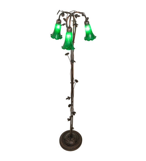 Meyda Lighting Tiffany Pond Lily 58" 3-Light Mahogany Bronze Floor Lamp With Green Shade Glass