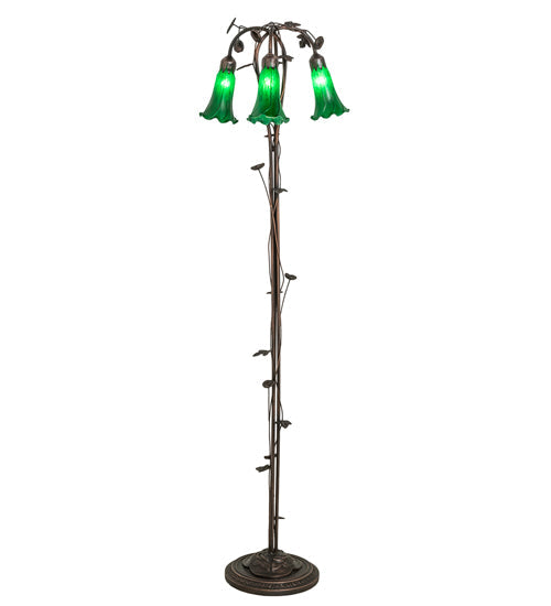 Meyda Lighting Tiffany Pond Lily 58" 3-Light Mahogany Bronze Floor Lamp With Green Shade Glass