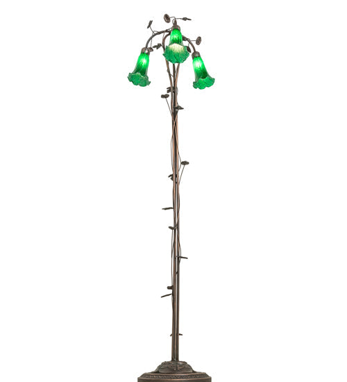 Meyda Lighting Tiffany Pond Lily 58" 3-Light Mahogany Bronze Floor Lamp With Green Shade Glass