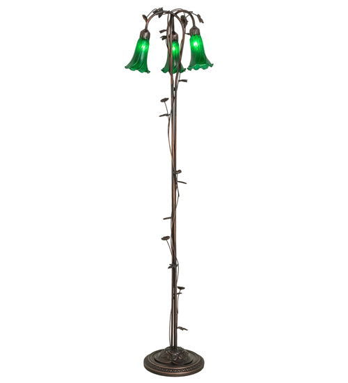 Meyda Lighting Tiffany Pond Lily 58" 3-Light Mahogany Bronze Floor Lamp With Green Shade Glass