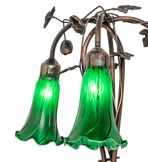 Meyda Lighting Tiffany Pond Lily 58" 3-Light Mahogany Bronze Floor Lamp With Green Shade Glass