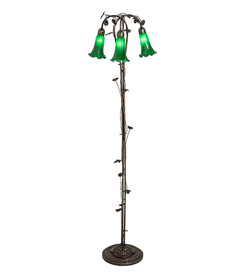 Meyda Lighting Tiffany Pond Lily 58" 3-Light Mahogany Bronze Floor Lamp With Green Shade Glass