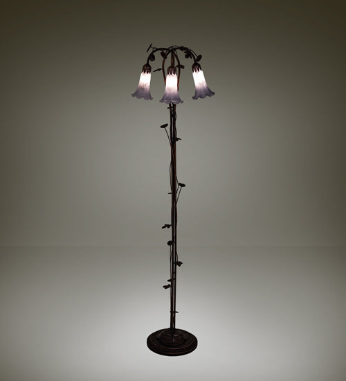 Meyda Lighting Tiffany Pond Lily 58" 3-Light Mahogany Bronze Floor Lamp With Grey Shade Glass