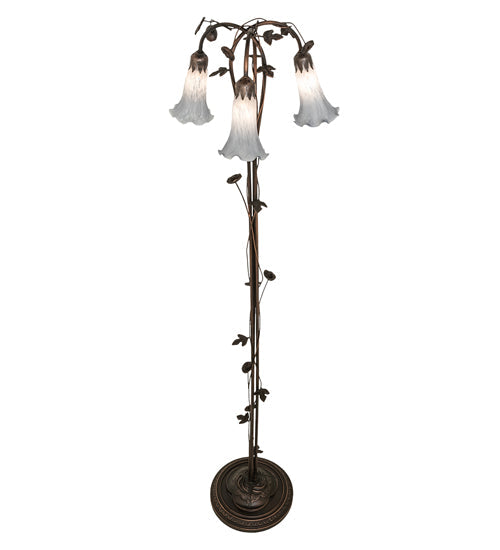 Meyda Lighting Tiffany Pond Lily 58" 3-Light Mahogany Bronze Floor Lamp With Grey Shade Glass