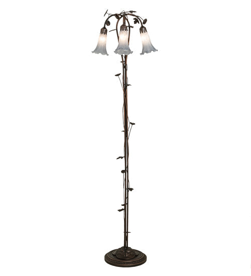 Meyda Lighting Tiffany Pond Lily 58" 3-Light Mahogany Bronze Floor Lamp With Grey Shade Glass