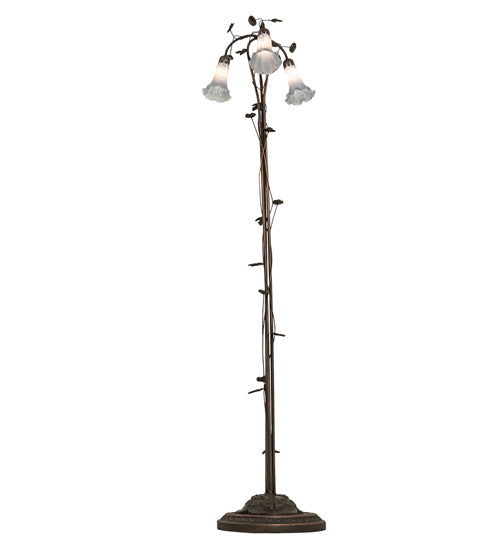 Meyda Lighting Tiffany Pond Lily 58" 3-Light Mahogany Bronze Floor Lamp With Grey Shade Glass