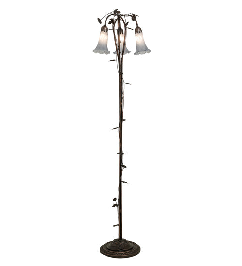 Meyda Lighting Tiffany Pond Lily 58" 3-Light Mahogany Bronze Floor Lamp With Grey Shade Glass