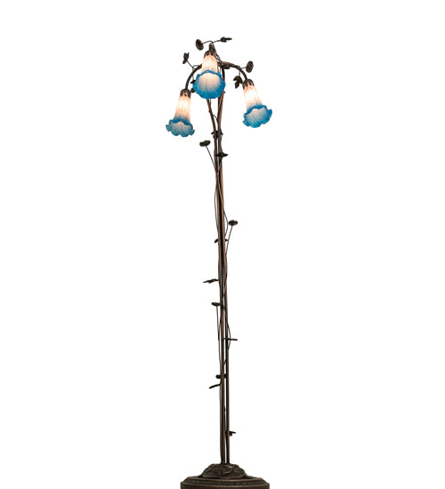 Meyda Lighting Tiffany Pond Lily 58" 3-Light Mahogany Bronze Floor Lamp With Pink & Blue Shade Glass