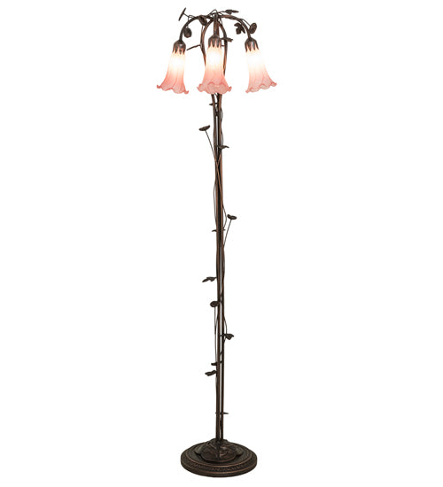 Meyda Lighting Tiffany Pond Lily 58" 3-Light Mahogany Bronze Floor Lamp With Pink Shade Glass