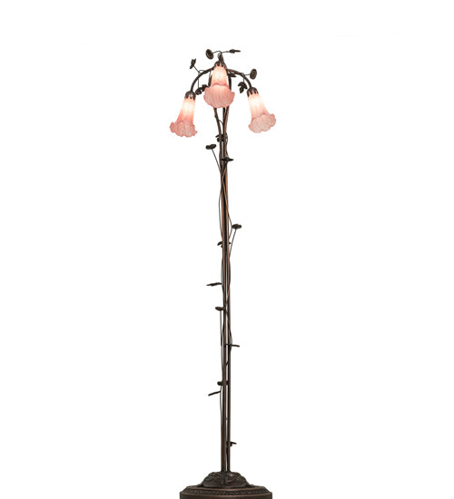 Meyda Lighting Tiffany Pond Lily 58" 3-Light Mahogany Bronze Floor Lamp With Pink Shade Glass