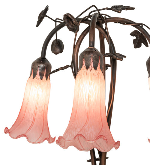 Meyda Lighting Tiffany Pond Lily 58" 3-Light Mahogany Bronze Floor Lamp With Pink Shade Glass