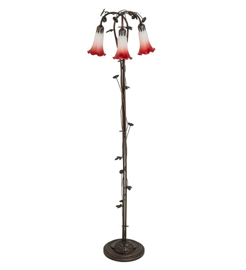 Meyda Lighting Tiffany Pond Lily 58" 3-Light Mahogany Bronze Floor Lamp With Pink & White Shade Glass