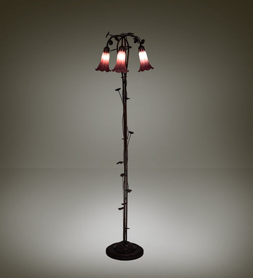 Meyda Lighting Tiffany Pond Lily 58" 3-Light Mahogany Bronze Floor Lamp With Violet Shade Glass