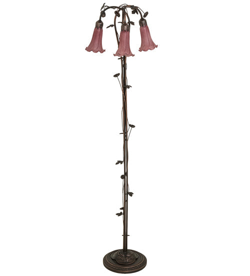 Meyda Lighting Tiffany Pond Lily 58" 3-Light Mahogany Bronze Floor Lamp With Violet Shade Glass