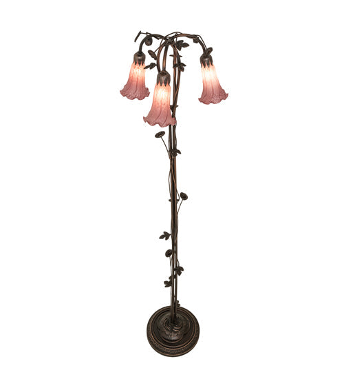 Meyda Lighting Tiffany Pond Lily 58" 3-Light Mahogany Bronze Floor Lamp With Violet Shade Glass