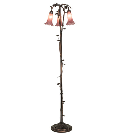 Meyda Lighting Tiffany Pond Lily 58" 3-Light Mahogany Bronze Floor Lamp With Violet Shade Glass